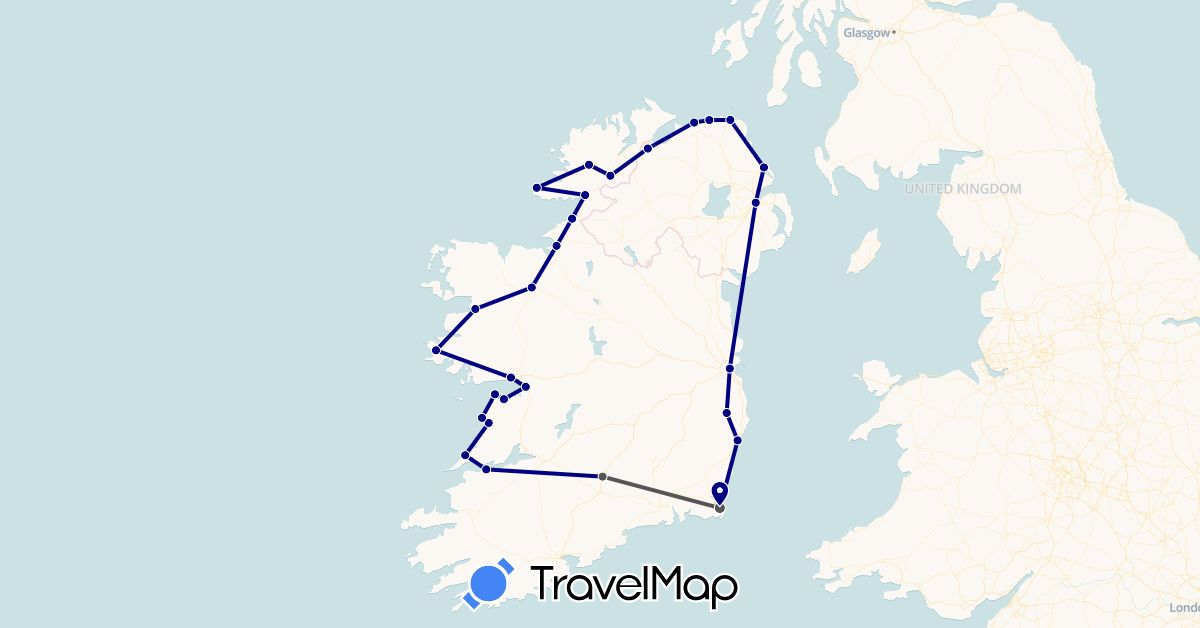 TravelMap itinerary: driving, motorbike in United Kingdom, Ireland (Europe)